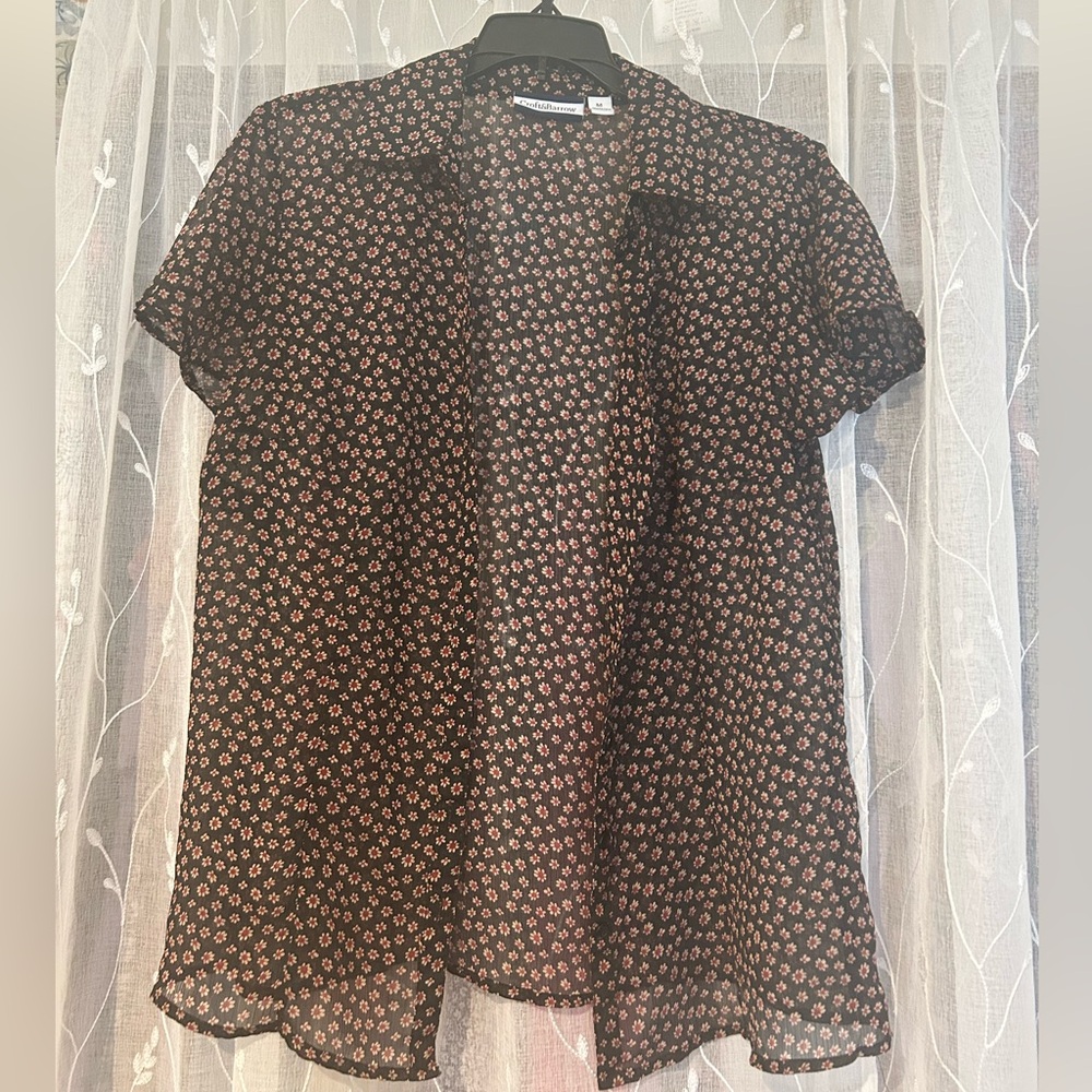 Croft & Barrow Black and Pink Floral Shirt